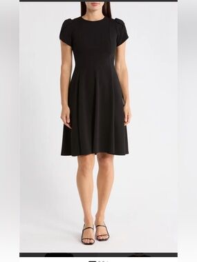 Calvin Klein Black Midi Wrap Dress with Tie Waist